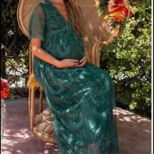 Green Embroidered Maternity Maxi